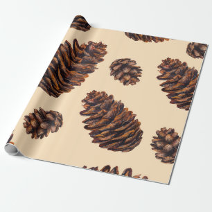 Watercolor fir cone seamless pattern, watercolour wrapping paper