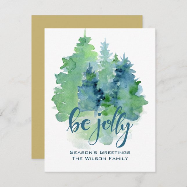 Watercolor Fir Tree Seasons Greetings Custom Card (Front/Back)