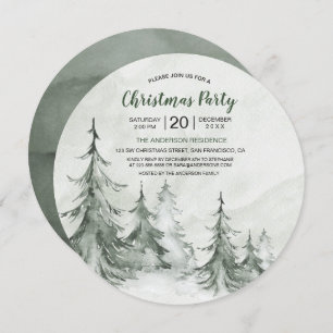 Watercolor Fir Trees Winter, Christmas Party Invitation