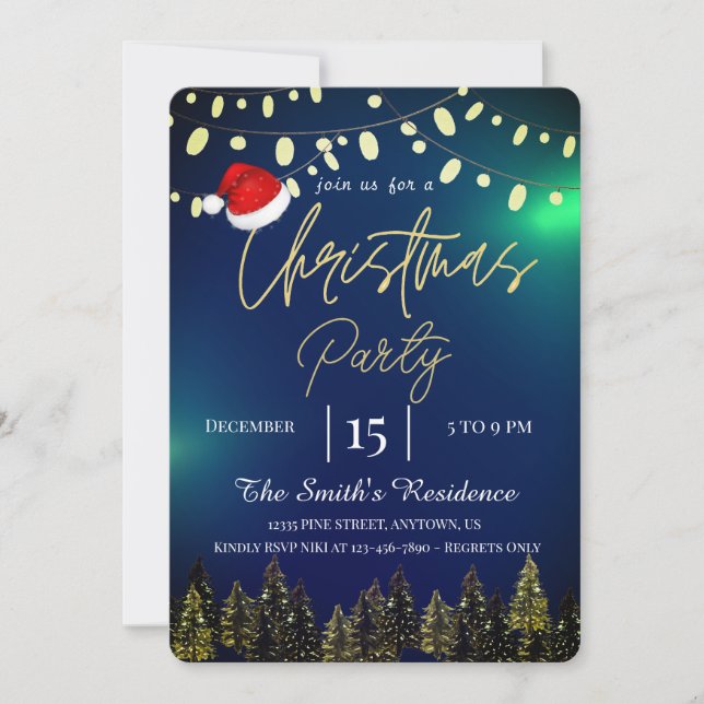 Watercolor Fir Trees Winter,Lamps Invitation (Front)