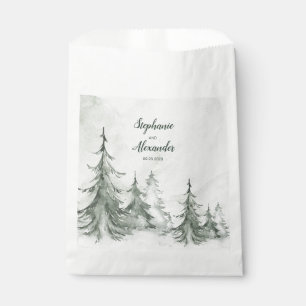 Watercolor Fir Trees Winter Wedding Favour Bag