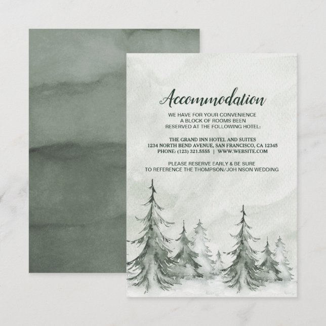 Watercolor Fir Trees Winter Wedding Invitation (Front/Back)