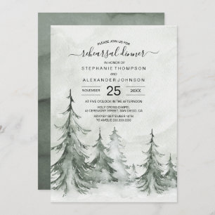 Watercolor Fir Trees Winter Wedding Invitation