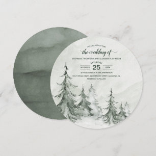 Watercolor Fir Trees Winter Wedding Invitation