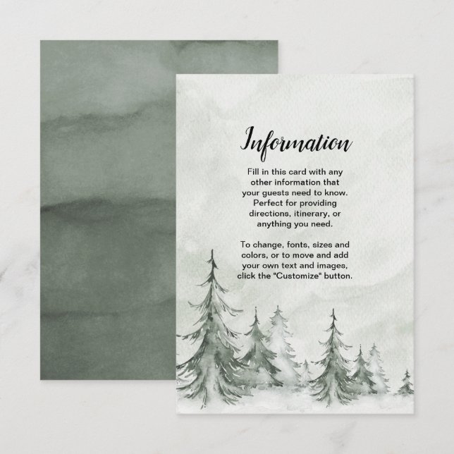 Watercolor Fir Trees Winter Wedding Invitation (Front/Back)