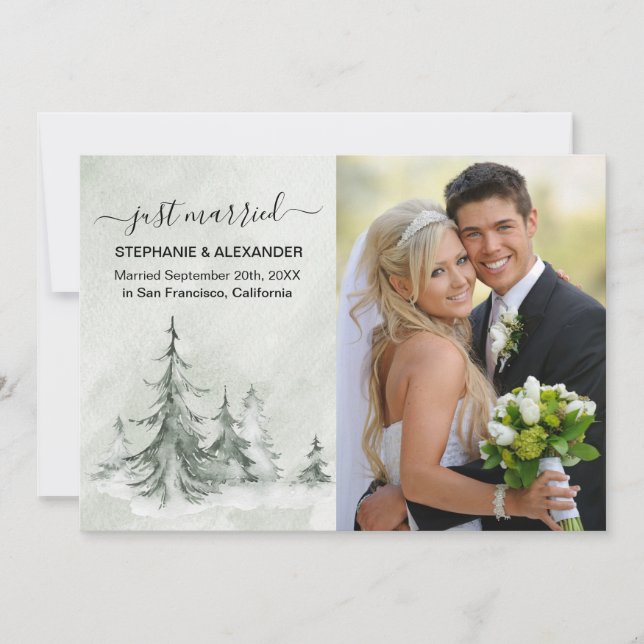 Watercolor Fir Trees Winter Wedding Invitation (Front)