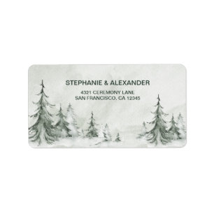 Watercolor Fir Trees Winter Wedding Label