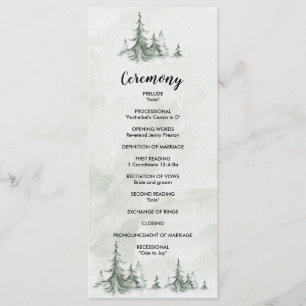 Watercolor Fir Trees Winter Wedding Program