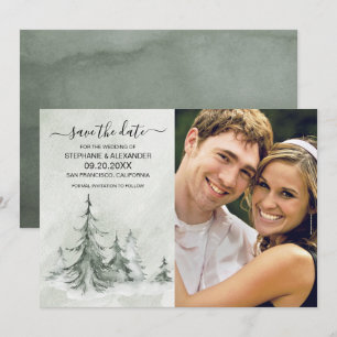 Watercolor Fir Trees Winter Wedding Save The Date