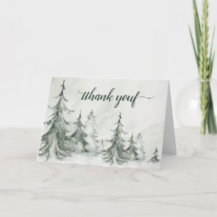 Watercolor Fir Trees Winter Wedding Thank You Card