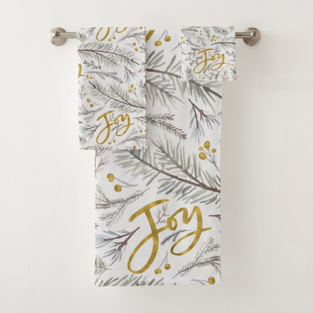 Watercolor Fir Twigs Bath Towel Set (Insitu)