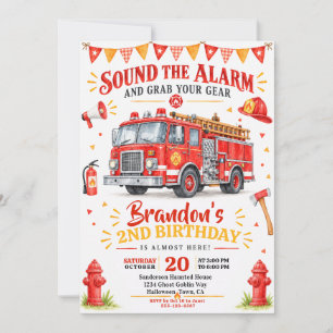 Watercolor Fire Truck Firefighter 3rd Birthday Invitation