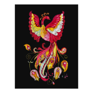 Watercolor Firebird or Phoenix Fantasy Creature Po Poster