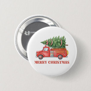 Watercolor Firefighter Christmas Fire Truck  6 Cm Round Badge