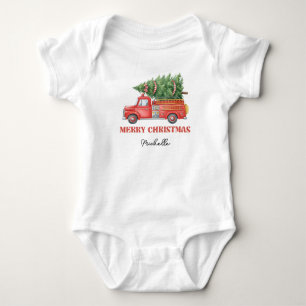 Watercolor Firefighter Christmas Fire Truck Baby Bodysuit