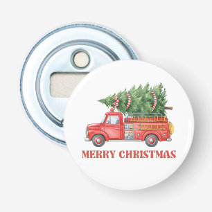 Watercolor Firefighter Christmas Fire Truck Bottle Opener
