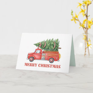 Watercolor Firefighter Christmas Fire Truck  Card