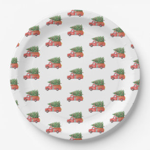 Watercolor Firefighter Christmas Fire Truck Paper Plate