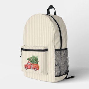 Watercolor Firefighter Christmas Fire Truck Printed Backpack