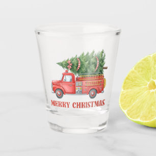 Watercolor Firefighter Christmas Fire Truck Shot Glass