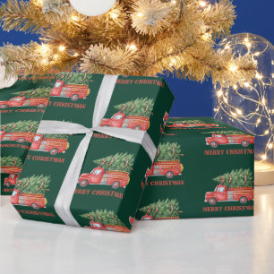 Watercolor Firefighter Christmas Fire Truck Wrapping Paper