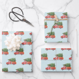 Watercolor Firefighter Christmas Fire Truck Wrapping Paper Sheet