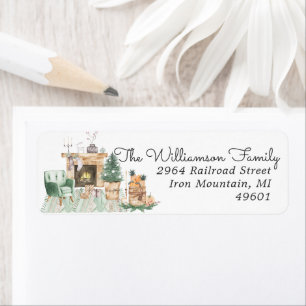 Watercolor Fireplace Christmas Return Address Label