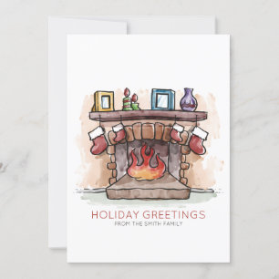 Watercolor Fireplace Holiday Greetings