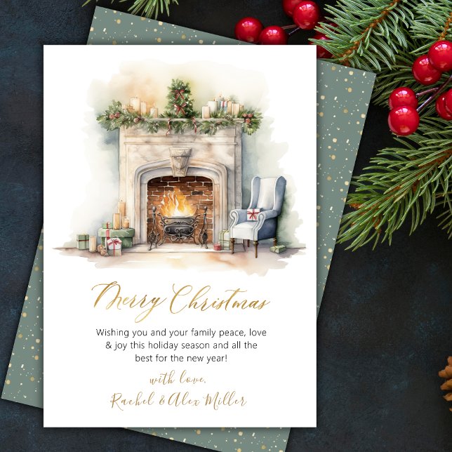Watercolor Fireplace Non Photo Christmas Cards (Creator Uploaded)