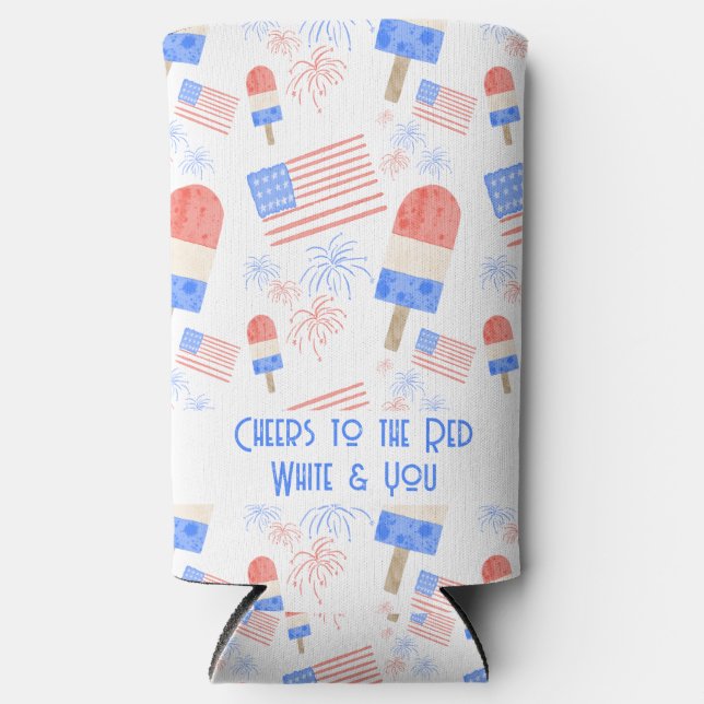 Watercolor Fireworks, Flags & Popsicles Koozie (Front)