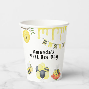 Watercolor first Bee Day birthday Party Paper Cups