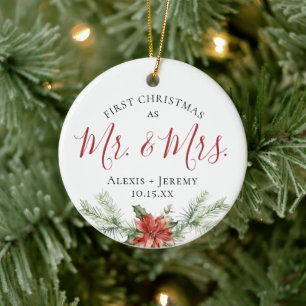 Watercolor First Christmas Mr. + Mrs. Ornament