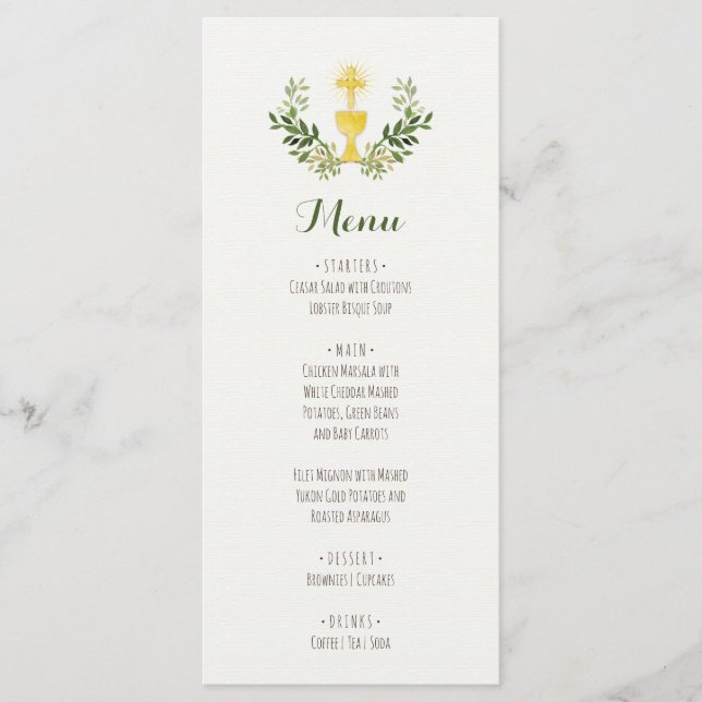 Watercolor First Communion Menu (Front)