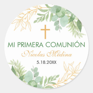 Watercolor First Communion Primera Comunion Classic Round Sticker