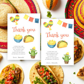 Watercolor first fiesta birthday party thank you card