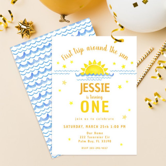 Watercolor First Trip Around the Sun Invitation –  (Creator Uploaded)