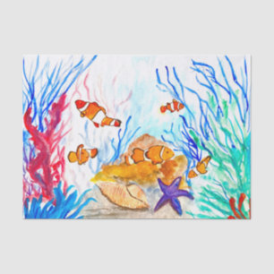 watercolor fish ocean Nautical Sea Cute Fisherman Tissue Paper