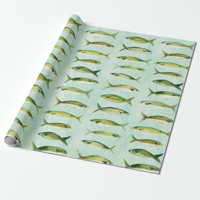 Watercolor Fish Roll Wrapping Paper (Unrolled)