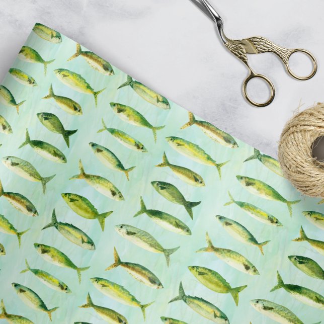 Watercolor Fish Wrapping Paper Sheet (Watercolor Fish Gift Wrap)