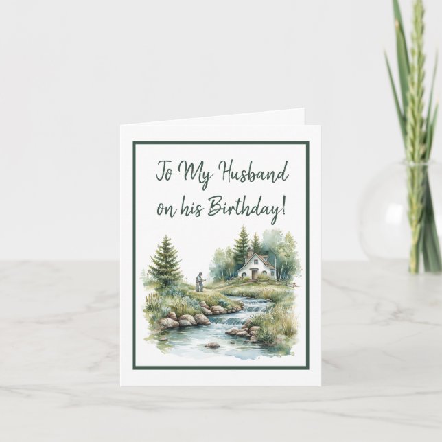 Watercolor Fisherman by Stream Birthday Card (Front)