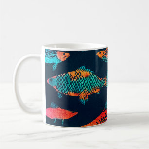 Watercolor Fishes: Deep Blue Seamless Coffee Mug