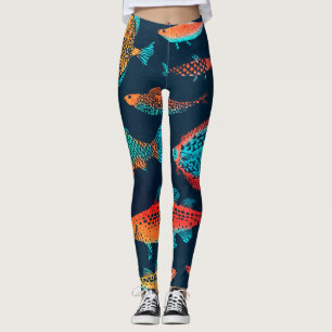 Watercolor Fishes: Deep Blue Seamless Leggings