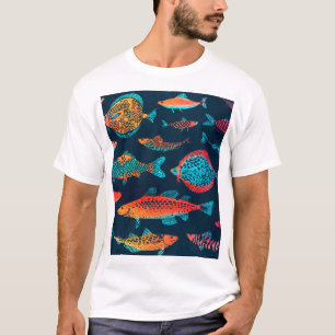 Watercolor Fishes: Deep Blue Seamless T-Shirt