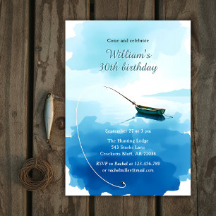 Watercolor Fishing Boat 30th Birthday Party Invitation