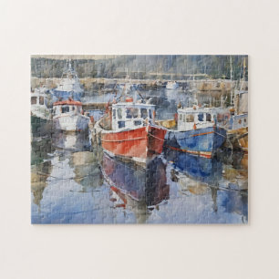 Watercolor Fishing Boats Jigsaw Puzzle