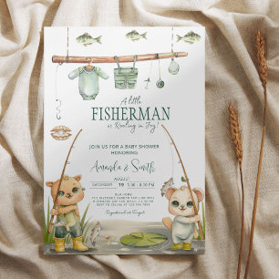 Watercolor Fishing Boy Baby Shower Invitation