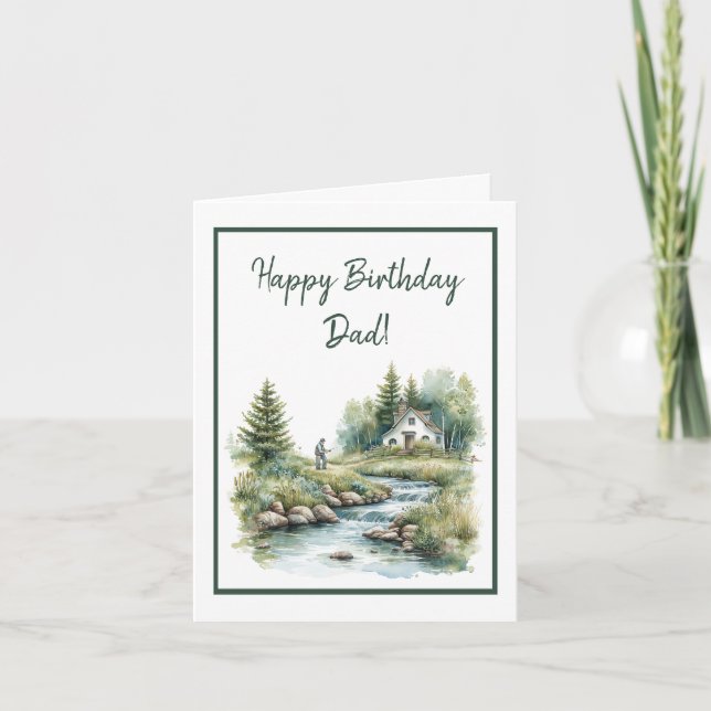 Watercolor Fishing by a Stream Birthday Card (Front)