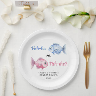 Watercolor Fishing Gender Reveal Paper Plate