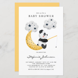 Watercolor Fishing Panda Baby Shower Invitation