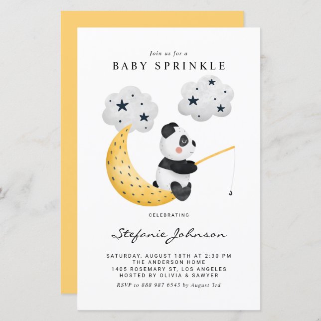 Watercolor Fishing Panda Baby Sprinkle Invite (Front/Back)